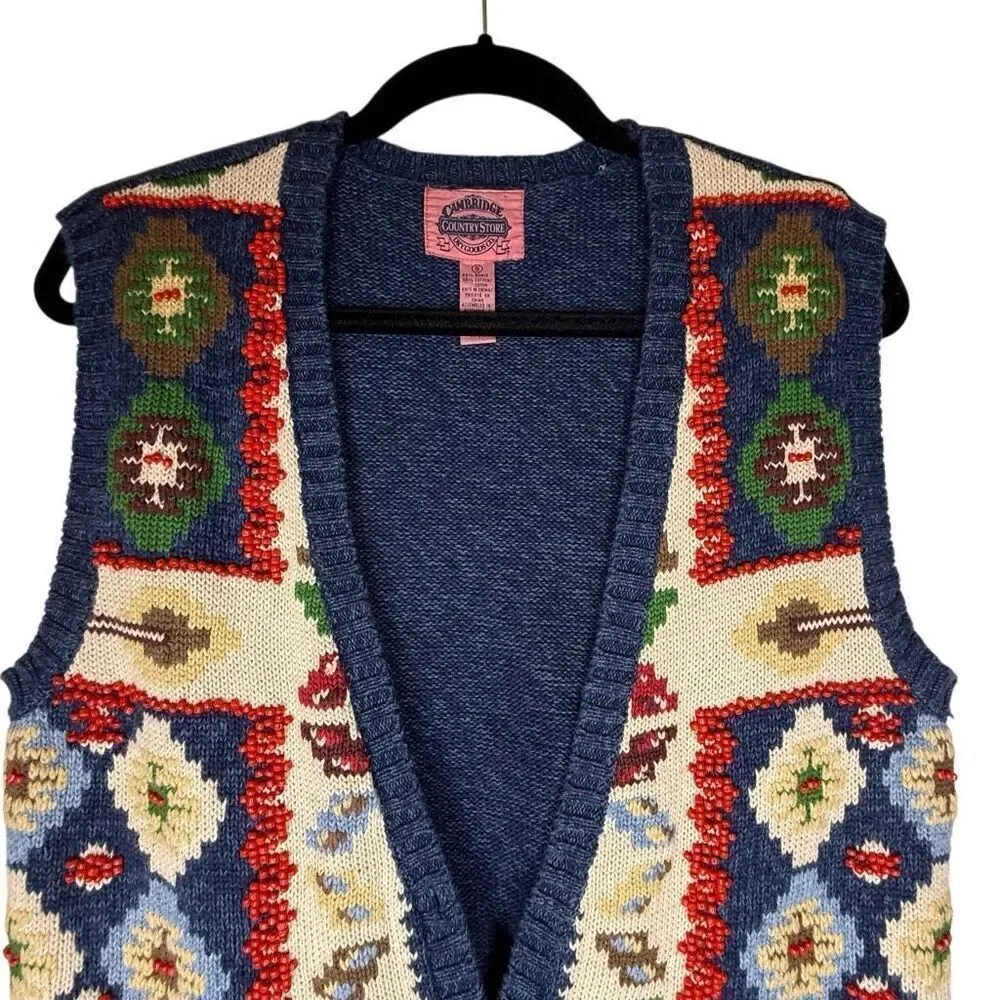 Vintage Cambridge Dry Goods Country Store Beaded Navajo Sweater Vest Sz S